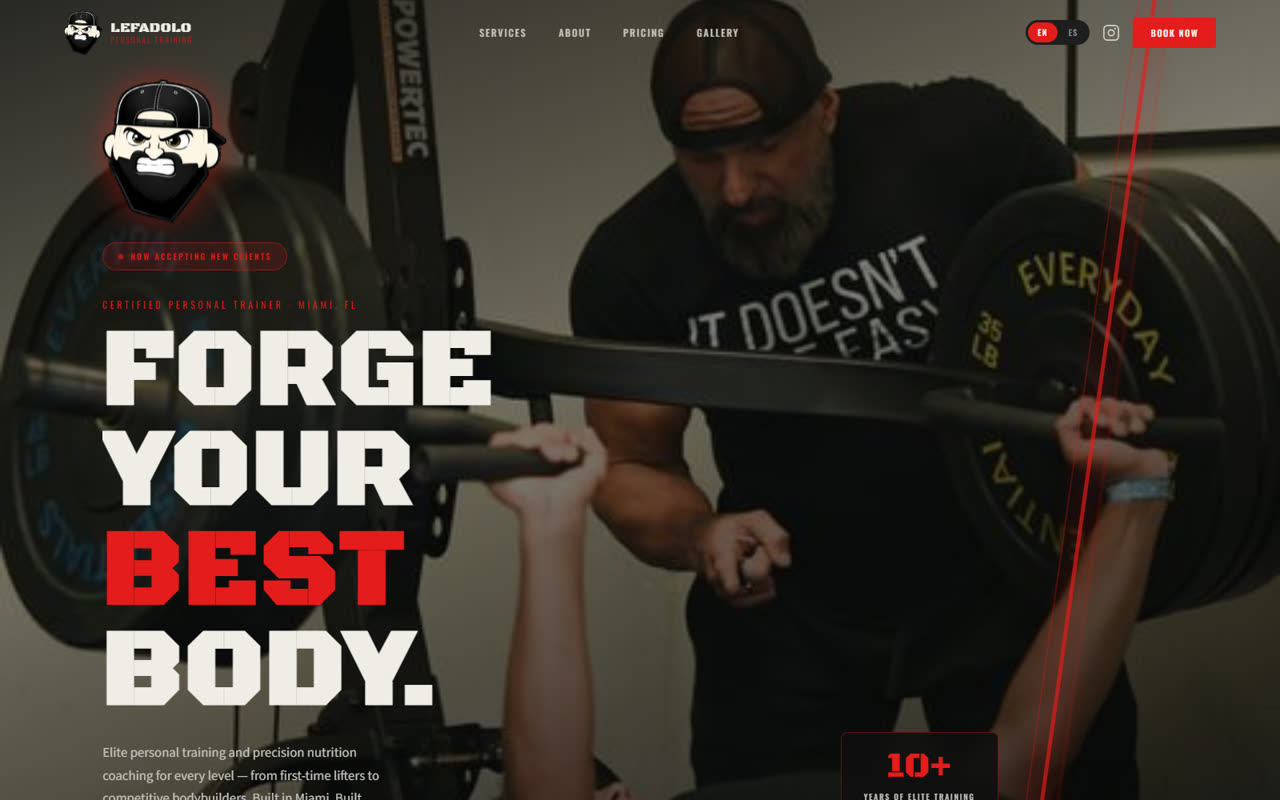 The Team Lefadolo personal training website homepage